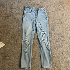 a light blue straight ripped leg pants/jeans